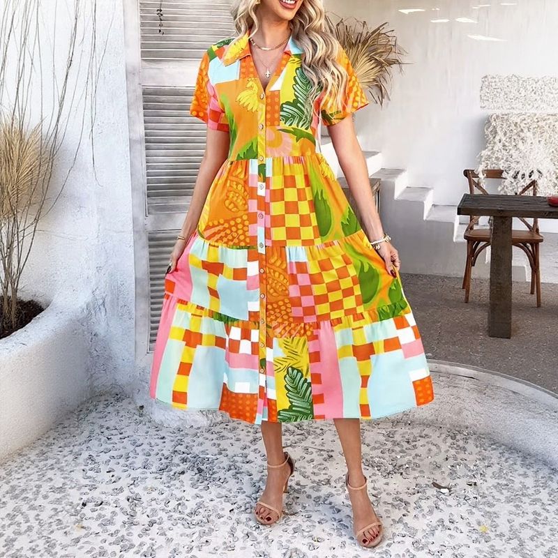 Vestido Bonjour™ Com Gola Camisaria e Estampas Exclusivas / Alegria e Elegância em Uma Só Peça!