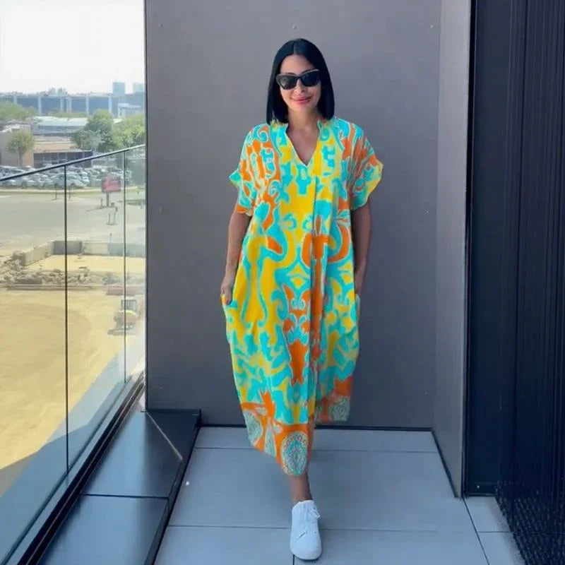 Vestido Oceania™ Em Viscose com Corte Amplo e Estampa Tropical / A Peça que Une Conforto e Beleza Sem Esforço!