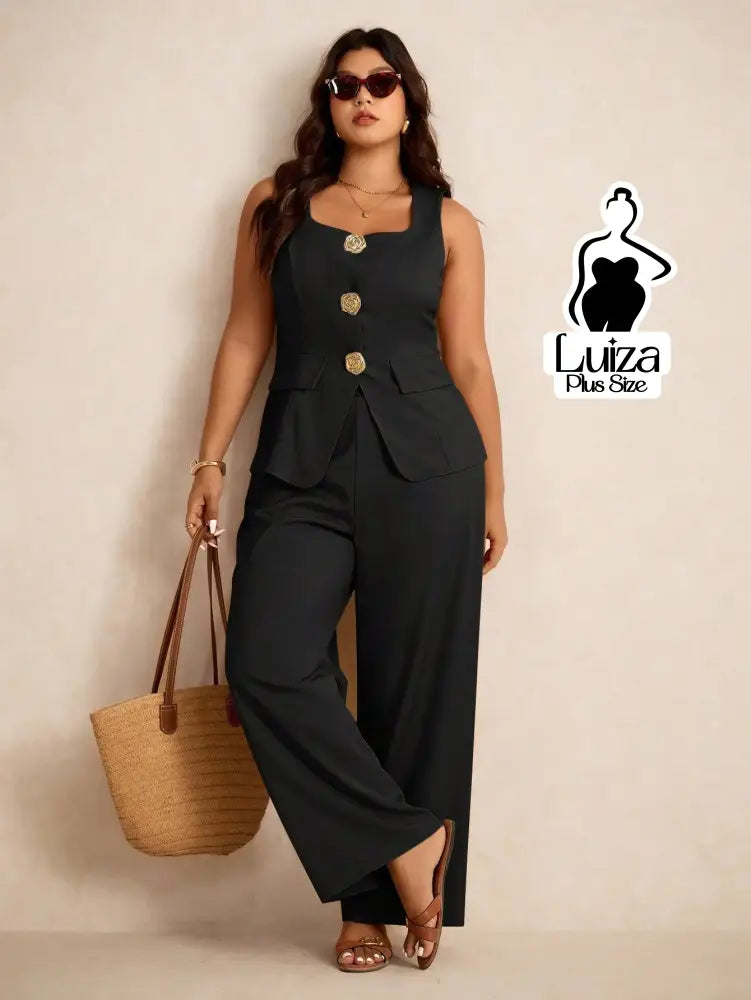 Conjunto Colete Alfaiataria Calça Pantalona Social Plus Size
