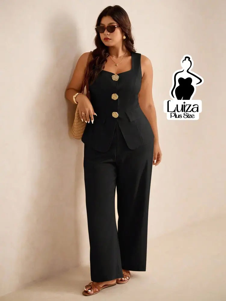 Conjunto Colete Alfaiataria Calça Pantalona Social Plus Size