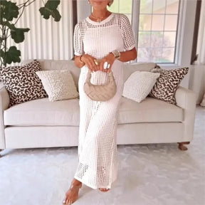 Conjunto Riviera™ com Vestido e Sobreposição Vazada em Crochê / A elegância que Você Merece esta Aqui!