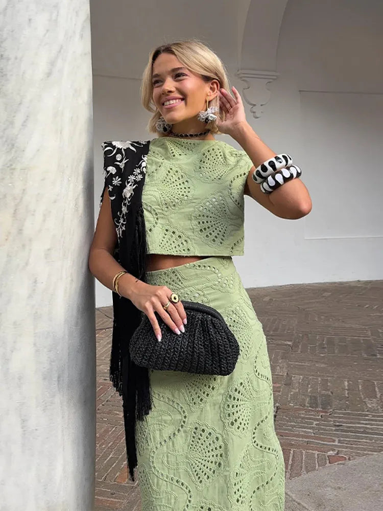 Conjunto Maristella™ - Com Renda Artesanal Floral / Estilo e Conforto Casual Chic para Looks Memoráveis!