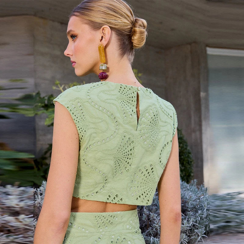 Conjunto Maristella™ - Com Renda Artesanal Floral / Estilo e Conforto Casual Chic para Looks Memoráveis!