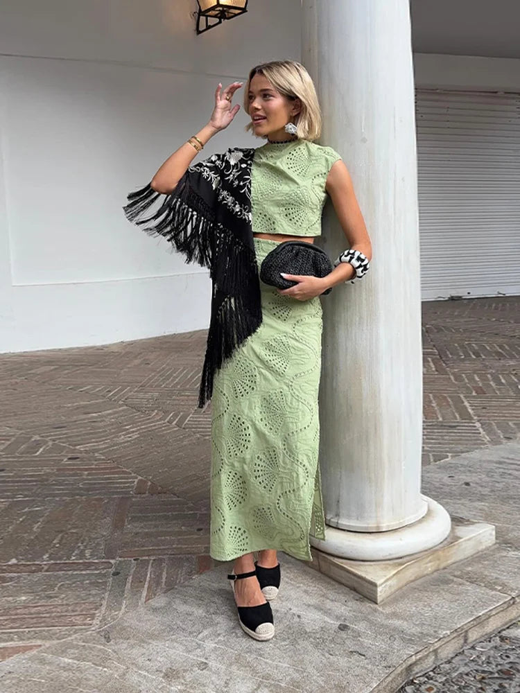 Conjunto Maristella™ - Com Renda Artesanal Floral / Estilo e Conforto Casual Chic para Looks Memoráveis!