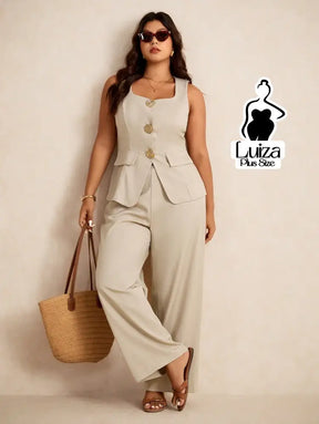 Conjunto Colete Alfaiataria Calça Pantalona Social Plus Size
