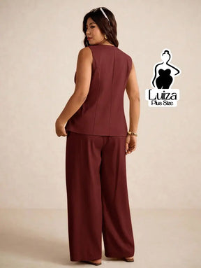 Conjunto Colete Alfaiataria Calça Pantalona Social Plus Size