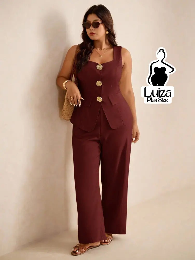 Conjunto Colete Alfaiataria Calça Pantalona Social Plus Size