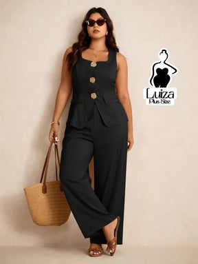 Conjunto Colete Alfaiataria Calça Pantalona Social Plus Size